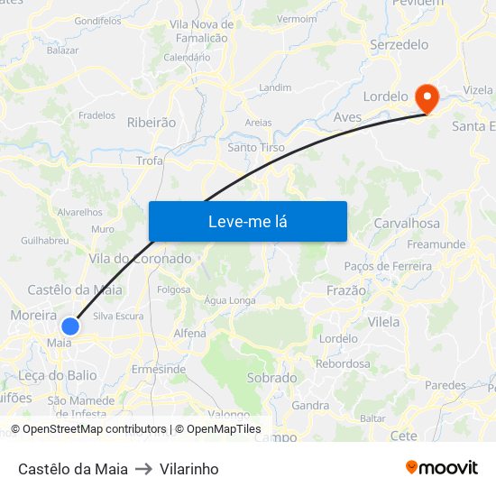 Castêlo da Maia to Vilarinho map
