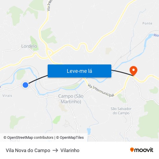 Vila Nova do Campo to Vilarinho map