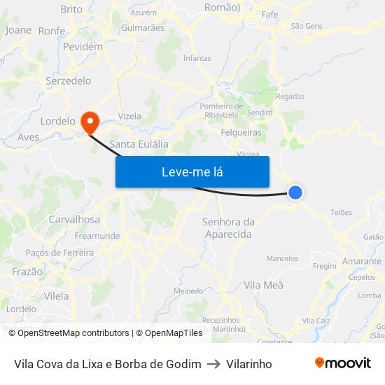 Vila Cova da Lixa e Borba de Godim to Vilarinho map