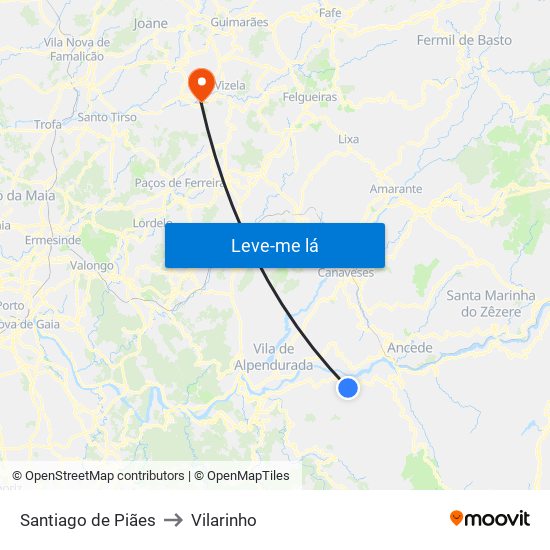 Santiago de Piães to Vilarinho map