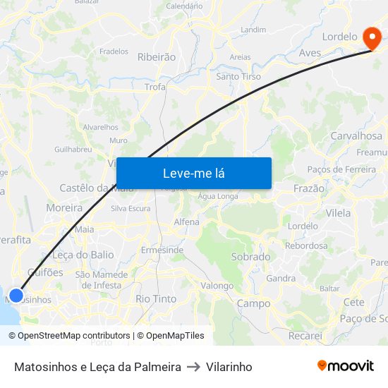Matosinhos e Leça da Palmeira to Vilarinho map