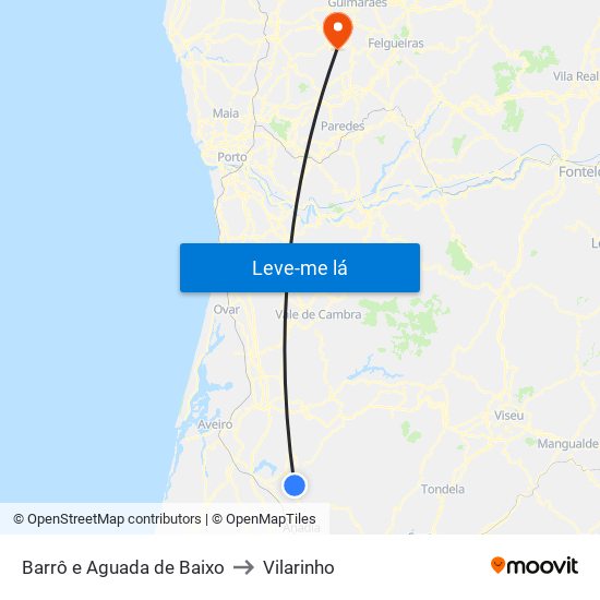 Barrô e Aguada de Baixo to Vilarinho map