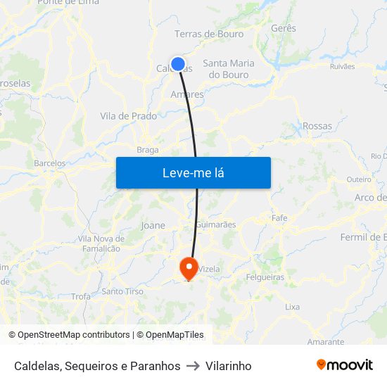 Caldelas, Sequeiros e Paranhos to Vilarinho map