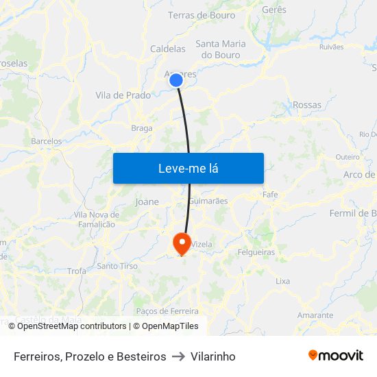 Ferreiros, Prozelo e Besteiros to Vilarinho map