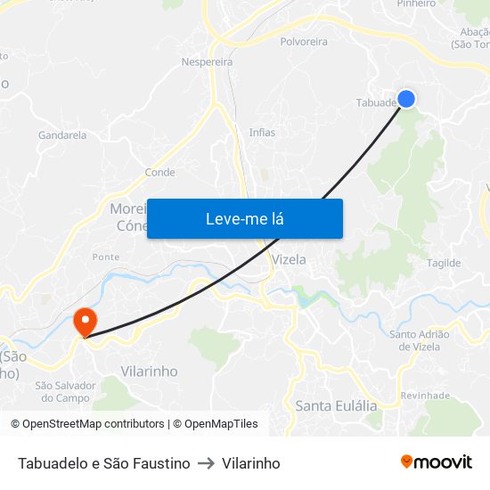 Tabuadelo e São Faustino to Vilarinho map