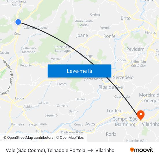 Vale (São Cosme), Telhado e Portela to Vilarinho map