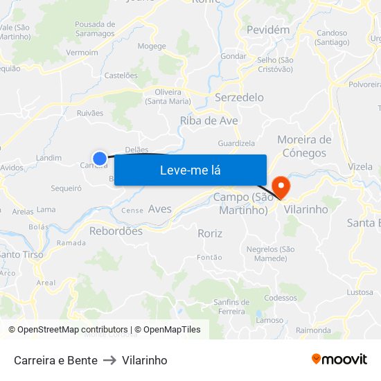 Carreira e Bente to Vilarinho map