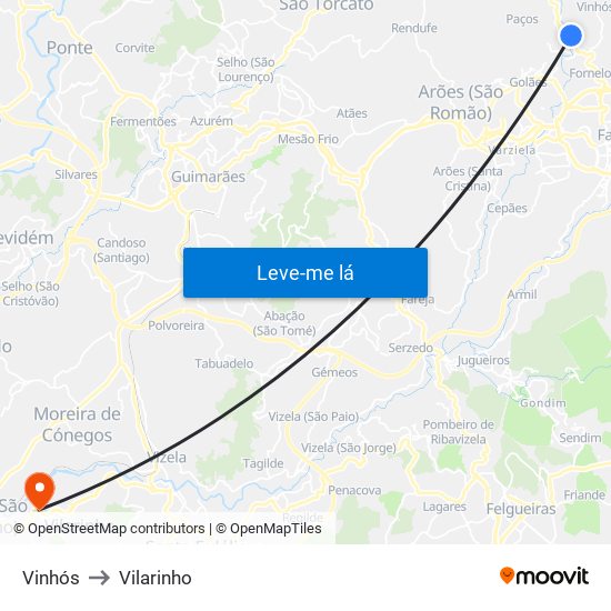 Vinhós to Vilarinho map