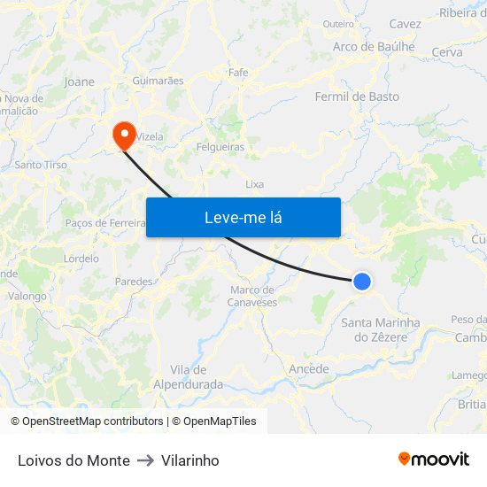 Loivos do Monte to Vilarinho map