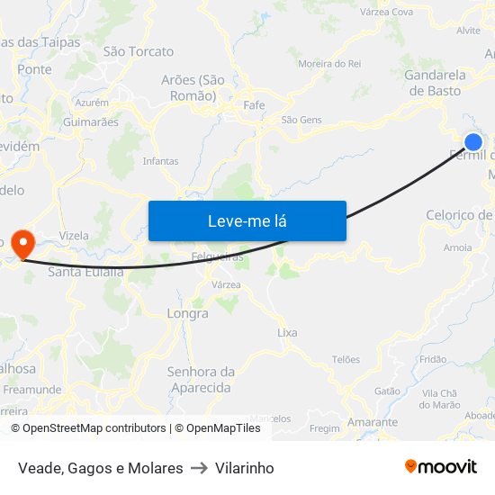 Veade, Gagos e Molares to Vilarinho map