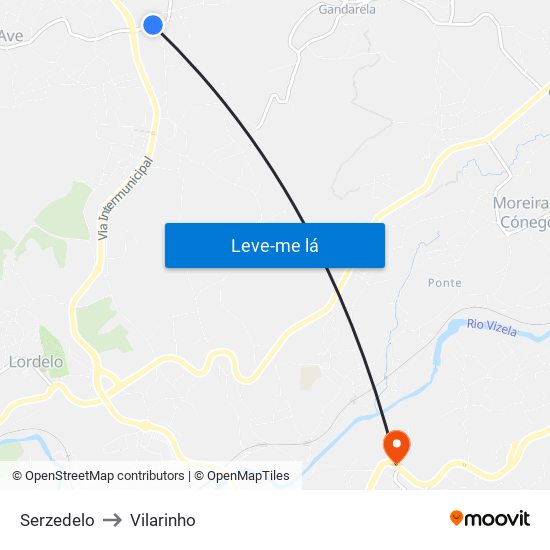 Serzedelo to Vilarinho map