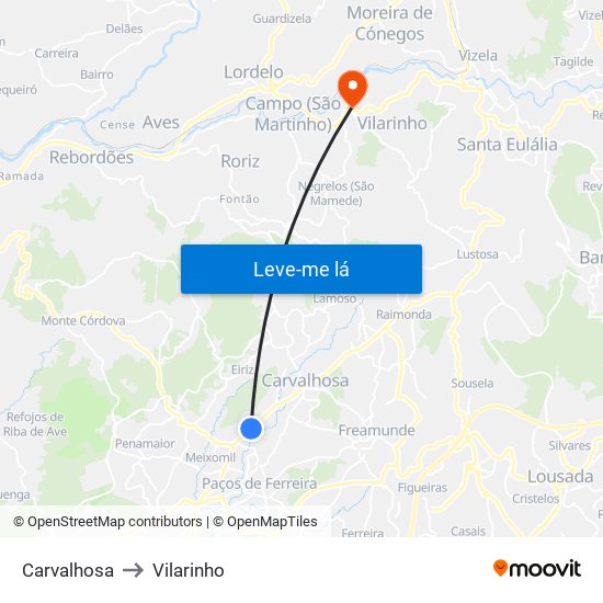 Carvalhosa to Vilarinho map