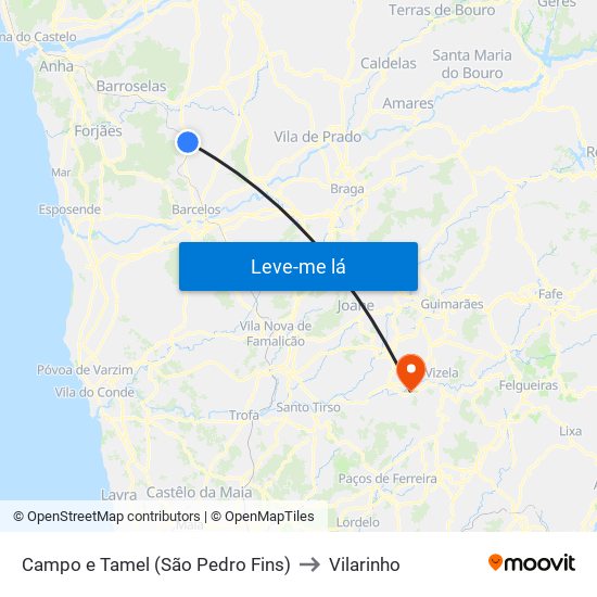Campo e Tamel (São Pedro Fins) to Vilarinho map