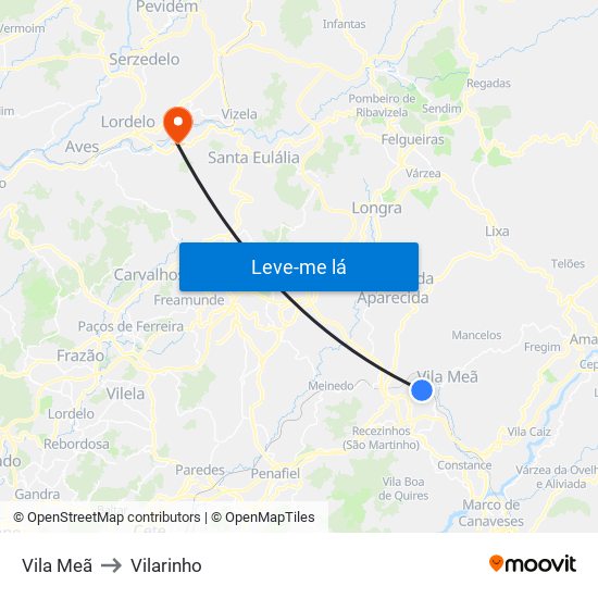 Vila Meã to Vilarinho map
