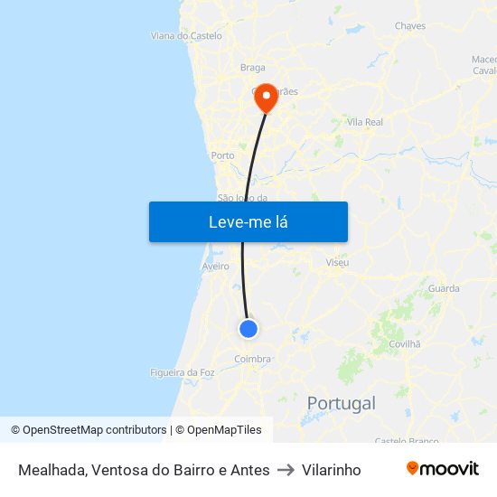 Mealhada, Ventosa do Bairro e Antes to Vilarinho map