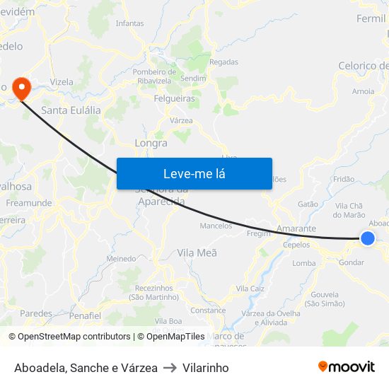 Aboadela, Sanche e Várzea to Vilarinho map