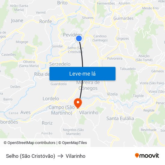 Selho (São Cristóvão) to Vilarinho map