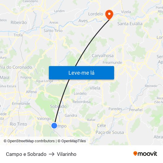 Campo e Sobrado to Vilarinho map
