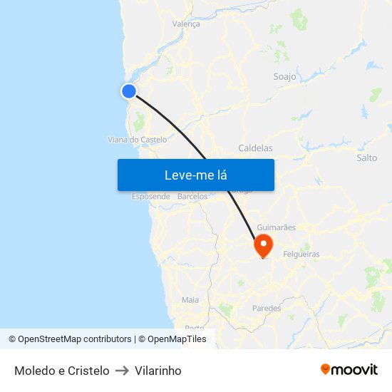 Moledo e Cristelo to Vilarinho map