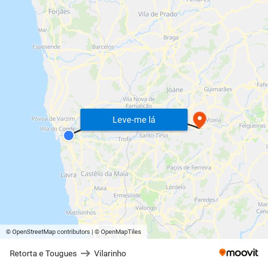 Retorta e Tougues to Vilarinho map