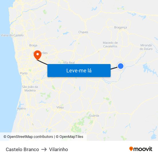 Castelo Branco to Vilarinho map