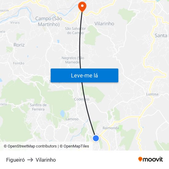 Figueiró to Vilarinho map