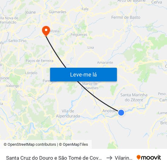 Santa Cruz do Douro e São Tomé de Covelas to Vilarinho map