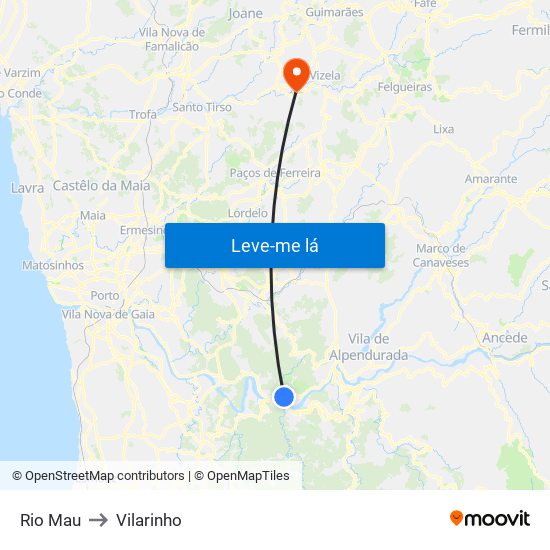 Rio Mau to Vilarinho map