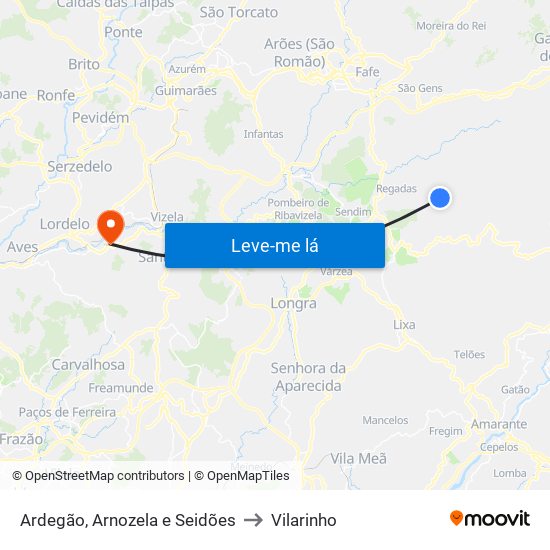 Ardegão, Arnozela e Seidões to Vilarinho map