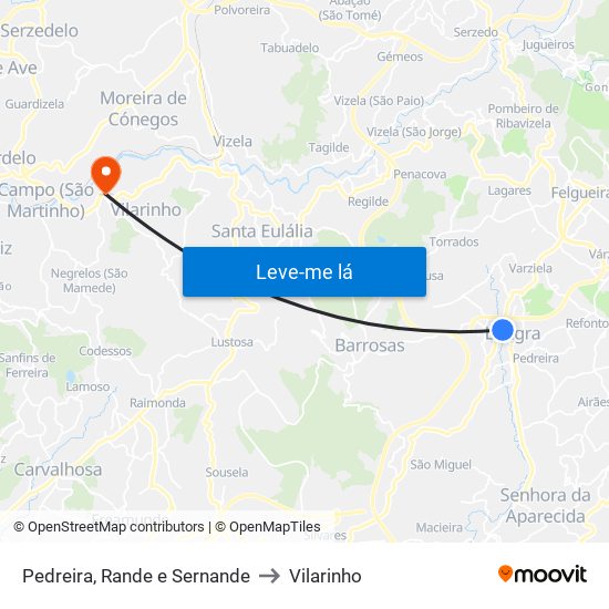 Pedreira, Rande e Sernande to Vilarinho map