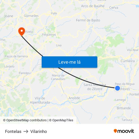 Fontelas to Vilarinho map