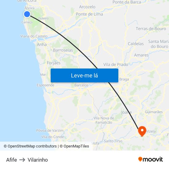 Afife to Vilarinho map