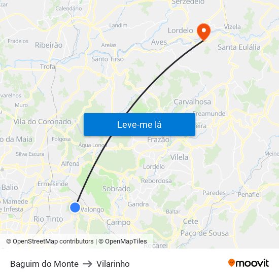 Baguim do Monte to Vilarinho map