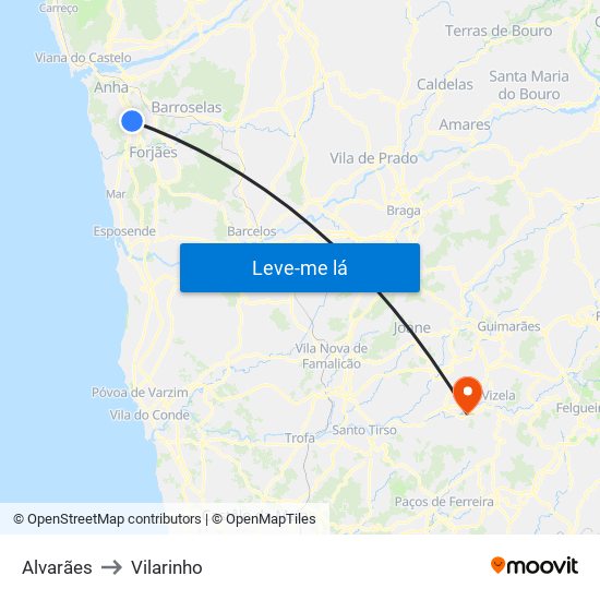 Alvarães to Vilarinho map