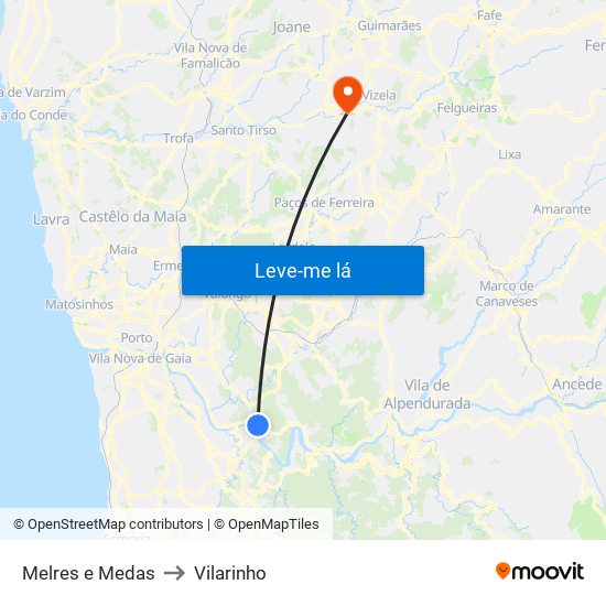 Melres e Medas to Vilarinho map