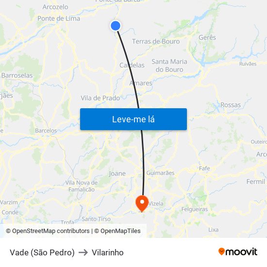 Vade (São Pedro) to Vilarinho map