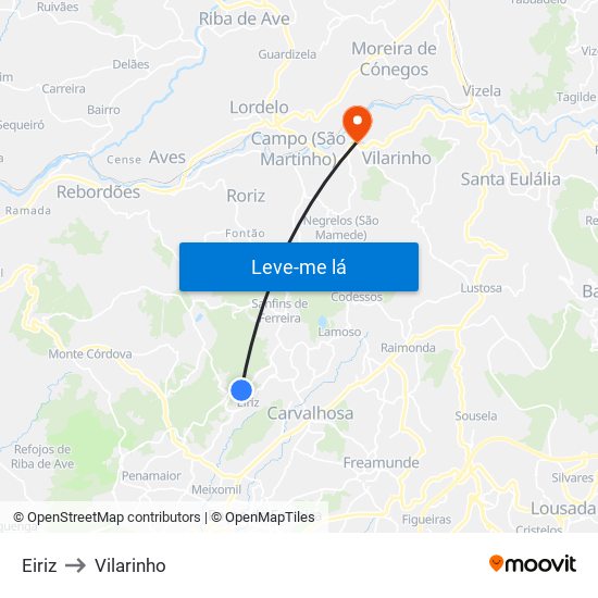 Eiriz to Vilarinho map