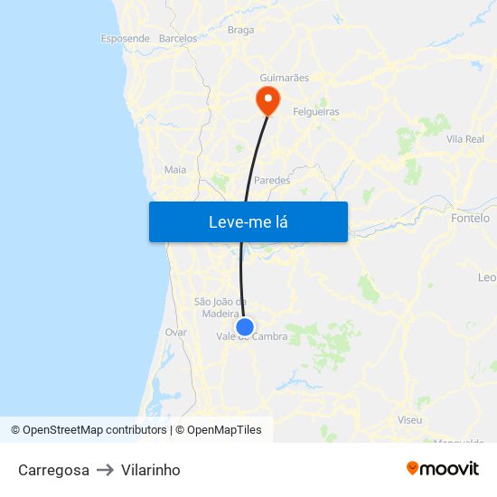 Carregosa to Vilarinho map