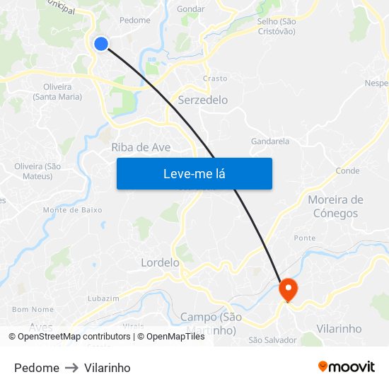 Pedome to Vilarinho map