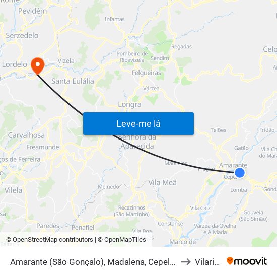Amarante (São Gonçalo), Madalena, Cepelos e Gatão to Vilarinho map