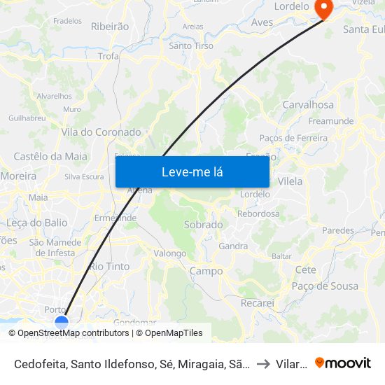 Cedofeita, Santo Ildefonso, Sé, Miragaia, São Nicolau e Vitória to Vilarinho map