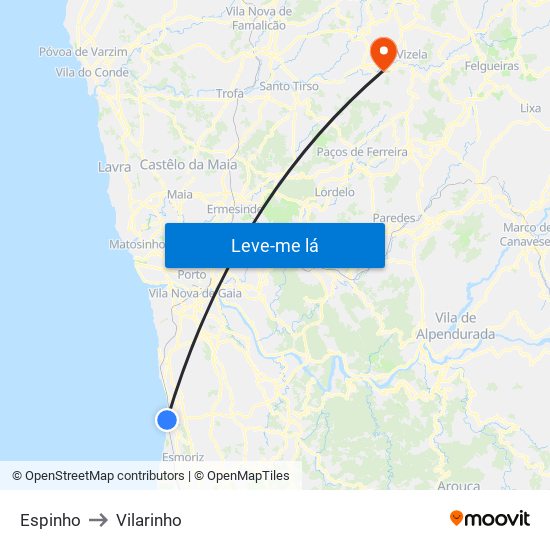 Espinho to Vilarinho map