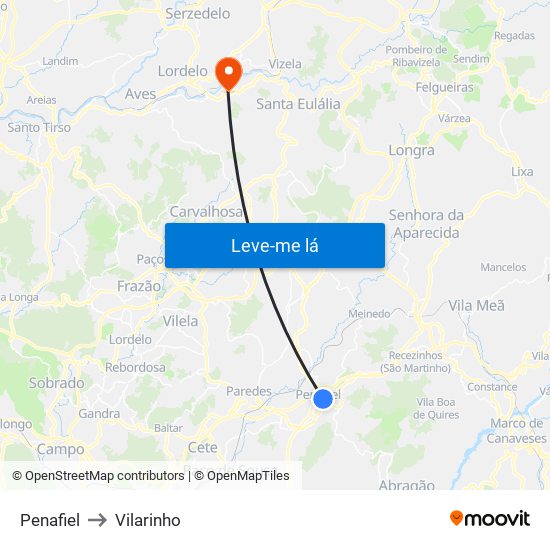 Penafiel to Vilarinho map