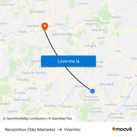 Recezinhos (São Mamede) to Vilarinho map