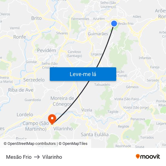 Mesão Frio to Vilarinho map