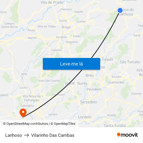 Lanhoso to Vilarinho Das Cambas map