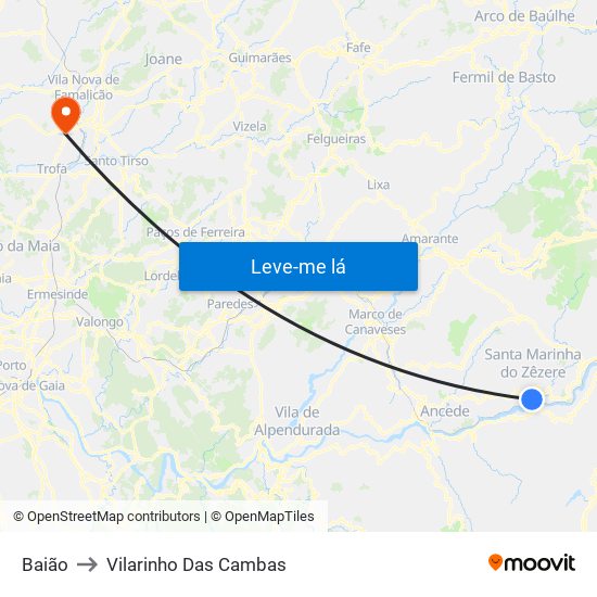 Baião to Vilarinho Das Cambas map