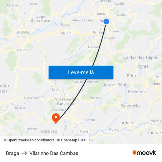 Braga to Vilarinho Das Cambas map