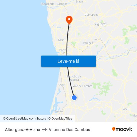 Albergaria-A-Velha to Vilarinho Das Cambas map