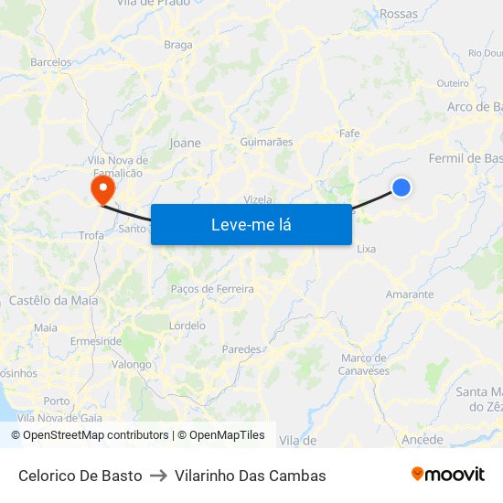 Celorico De Basto to Vilarinho Das Cambas map